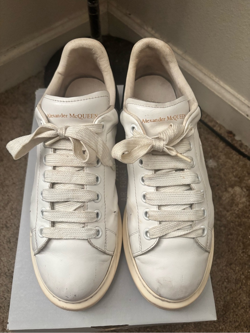 Alexander McQueen White Leather Low-Top Sneakers with Cream Sole